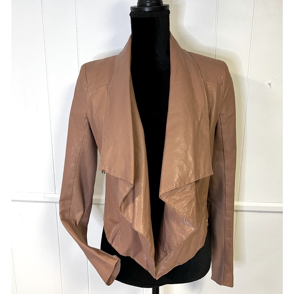 EUC‼️ BCBGMaxAzria “Harley” Draped Front Leather Jacket -Small /Blush